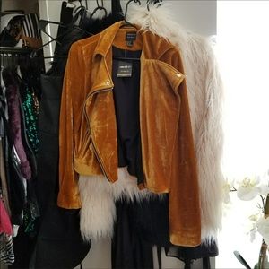 Forever 21 Mustard Velvet Motorcycle Jacket